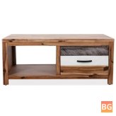 Solid Wood Coffee Table with Wood Base and Black Legs