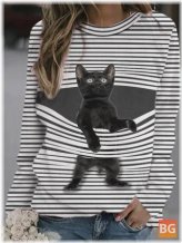 Cartoon Cat Print Sweatshirt for Women