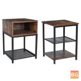 Industrial End Table for Small Space in Living Room, Bedroom and Balcony - Stable Metal Frame, Rustic Brown