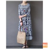 Women's Loose Retro Printing 3/4 Sleeve Maxi Dress