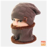 Women's Wool 2PCS Plus Thicken Warm Daily Winter Outdoor Neck Face Ear Protection Beanie Knitted Hat Scarf