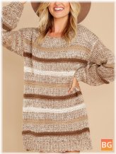 Women Striped Knitting Loose Sweater Dresses
