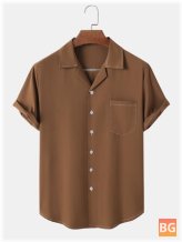 Short Sleeve Shirts with Men's Solid Color Topstitching