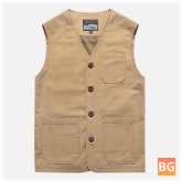 Mens Outdoor Mesh Breathable Pockets Cotton Vest Sleeveless Jacket