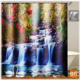 Swans Flowers Waterproof Shower Curtain with C-Type Hooks