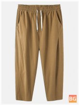 Mens Casual Drawstring Pants - 100% Cotton Breathable Solid Color