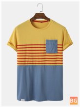 Short Sleeve T-Shirt with Cotton Stripes in Contrast