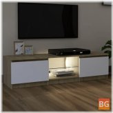 TV Cabinet with LED Lights (White and Oak) - 55.1