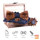 Wedding Ties - Wooden Tie Square Handkerchief Cufflinks - Wood Bow Tie - Wedding Dinner - Set