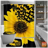 Sunflower Butterfly Print Waterproof Bathroom Shower Curtain Toilet Cover Mattress Set