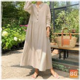 Cotton Maxi Dress with Side Pockets and Pleats