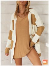 Women Striped Double-Breasted Casual Knitted Cardigan Sweater Whit Pocket