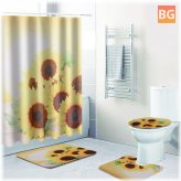 Sunflower Waterproof Shower Curtain Bathroom Toilet Lid Cover