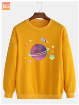 Cotton T-Shirt for Men with a Cartoon Planet Print