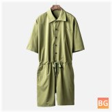 Short Sleeve Mens Romper Suit with Drawstring