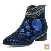 Women's Embroidered Flowers Ankle Boots