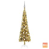 1.5m Artificial Christmas Tree with 150 LEDs, easy assembly tree with metal stand and 265 tips decor for home, office, party, holiday outdoor decoration