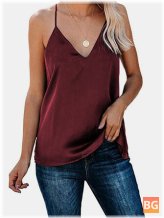 Sleeveless Tank Top with Solid Color V-Neck
