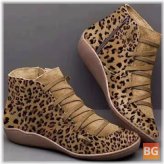 Women's Suede Leopard Grain Slip On Boot - Comfortable Casual Ankle Short Boots