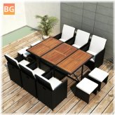 Outdoor Dining Set - Poly Rattan and Acacia Wood Black
