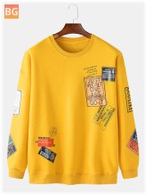 Round Neck Cotton Sweatshirt with Men's Label