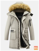 Mid-Length Faux Fur Hooded Warm Down Jacket for Men