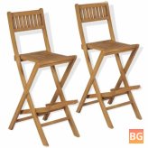 2-Piece Outdoor Bar Stool with Solid Teak Wood