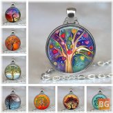 Gemstone Pendant Necklace with Tree of Life Print
