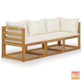 3-seater Sofa with Cushion - Solid Acacia Wood