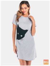 Women Cotton Cartoon Animal Letter Print Short Sleeve Nightgowns