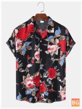 Short Sleeve Shirt with Mens Flower Print