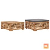 Garden Table and Footrest Set with Dark Gray Cushion and Solid Teak Wood