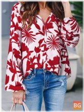 V Neck Blouse with a Printed Pattern