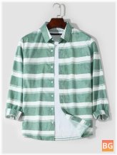 Buttons Striped Lapel Front - Casual Shirts