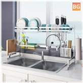 Kitchen Dish Rack with Shelf and Holder - Stainless Steel