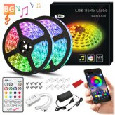 Elfeland LED Lighting Strips - 10m RGB 300 5050SMD bluetooth APP Music Speaker IP67 Waterproof Color Changing Rope Lights with Remote Adhesive Power Supply