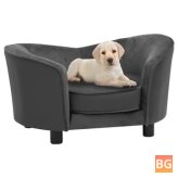Gray Plush and Faux Leather Dog Sofa