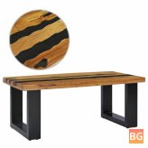 Teak Wood Coffee Table with Stone Base and Lavav Stone Top