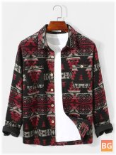 Tribal Print Cozy Long Sleeve Shirt with Chest Pocket for Men