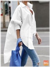 Solid Lapel Button Down Shirt - High-Low
