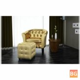 Tub Chair with Footstool Silver Faux Leather