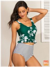 Women's Floral Print Tankini with Ruffle Belly Top