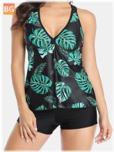 Women's Plant Print Belly Tankini withikini Hawaii Holiday Swimwear