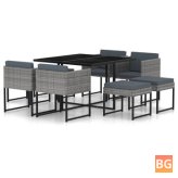 Dining Set with Cushions - Poly Rattan Gray