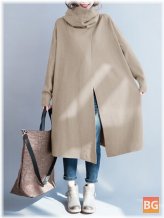 Women Fleece Turtleneck Neck Long Sleeve Coat