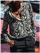 Women's Lapel Shirt with Zebra Pattern