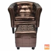 Footstool Chair with Brown Faux Leather