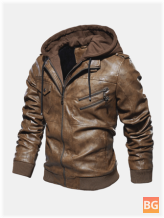 PU Hooded Jacket with Zipper Pocket - Warm and Thickened