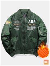 Zipper Bomber Jacket with Letter Pattern