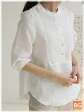 3/4-Sleeve Blouse with Button Collar